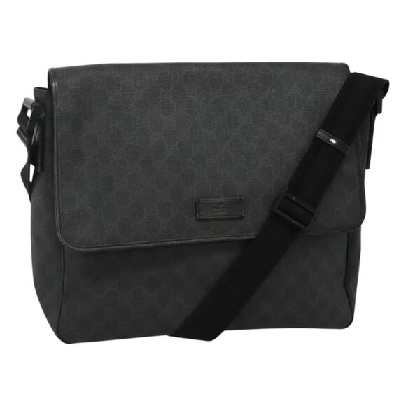 GUCCI GG Supreme Shoulder Bag PVC Black Silver - Picture 2 of 16